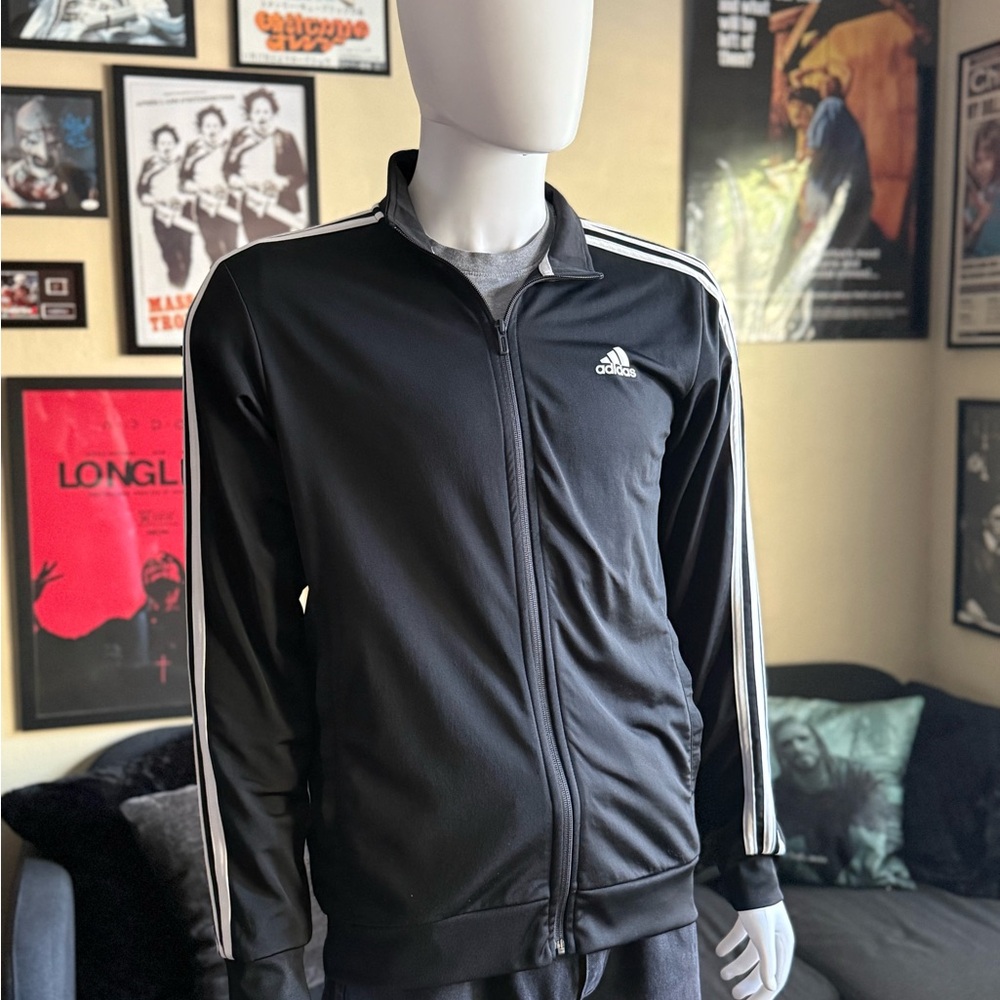 adidas Black Track Jacket with White Stripes